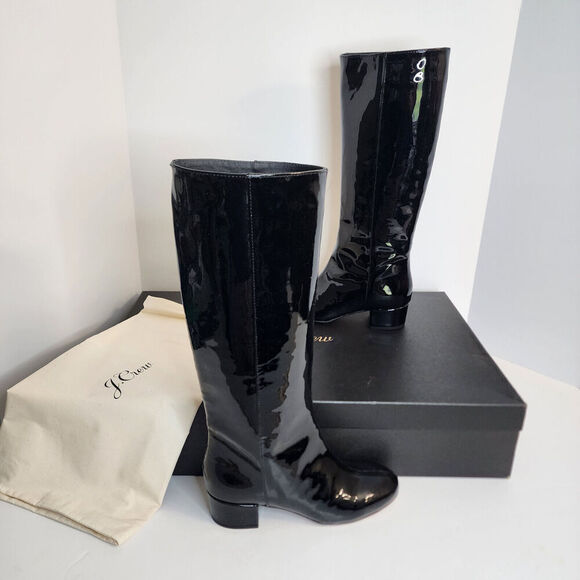 J. Crew Italian Black Patent Leather Boots Women's SZ 5 - #BM706 - New in Box! - Picture 1 of 9